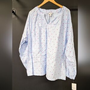 Croft & Barrow Light Blue Blouse with Pink Dots